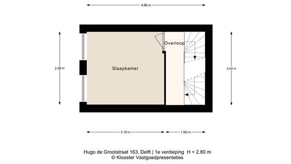 Plattegrond - Hugo de Grootstraat 163, 2613 VS Delft - 1e Verdieping.jpg